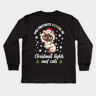 my favorite color is christmas lights and cats Kids Long Sleeve T-Shirt